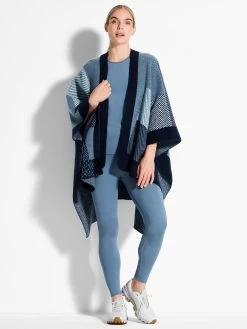 Cozy Reversible Jacquard Poncho AQUA MULTI
