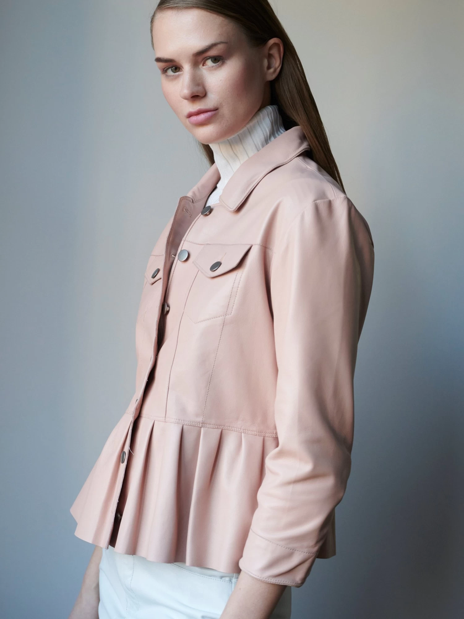 JKT Brie Burnished Leather With Peplum Hem - Image 3