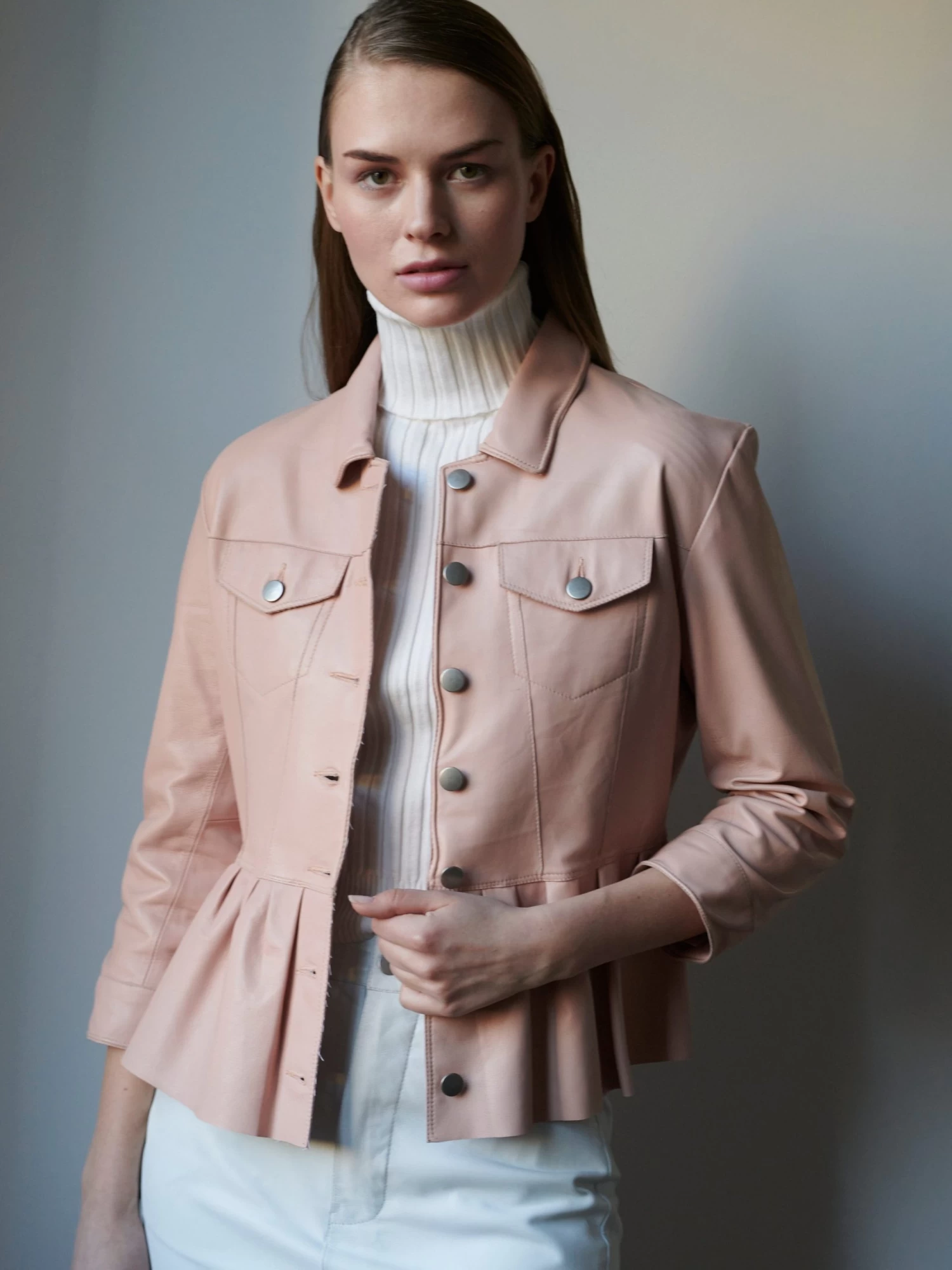 JKT Brie Burnished Leather With Peplum Hem - Image 2