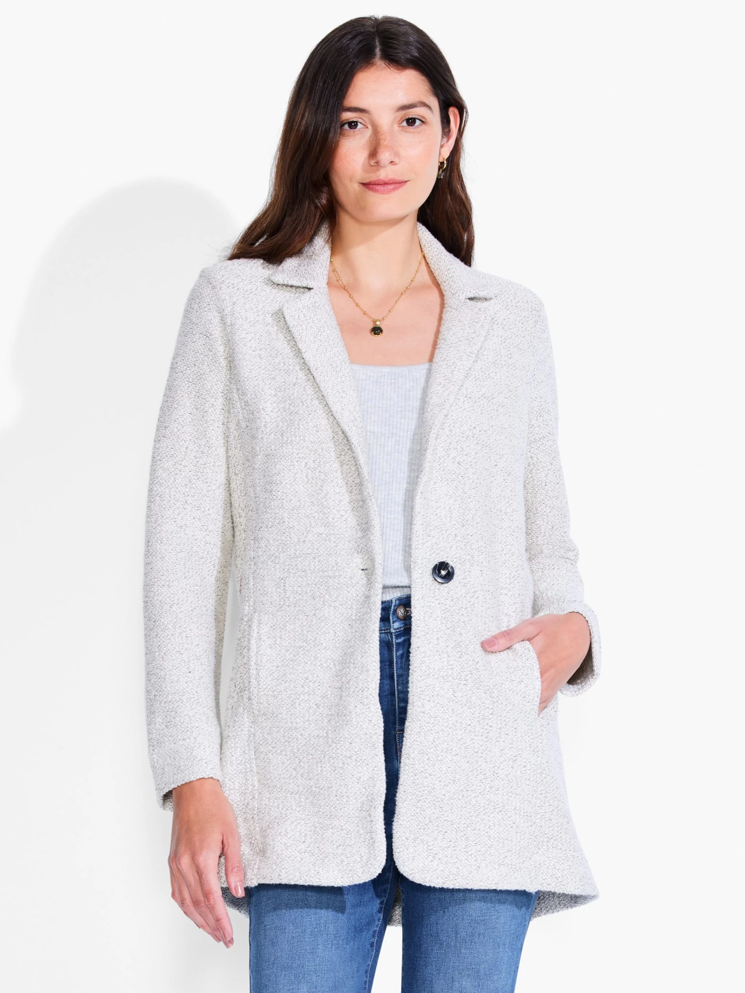 Easy Boucle Knit Blazer CREAM MIX