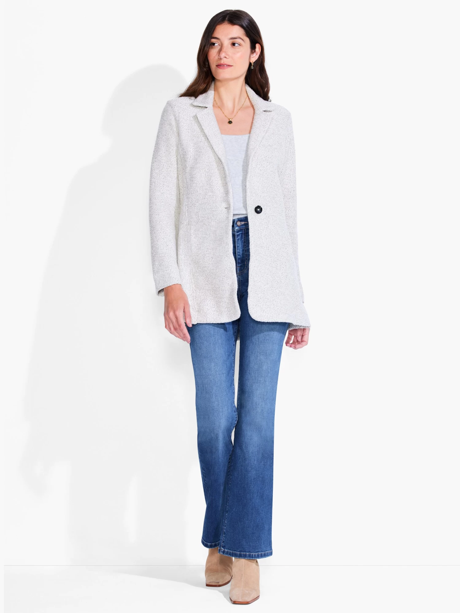 Easy Boucle Knit Blazer CREAM MIX - Image 4