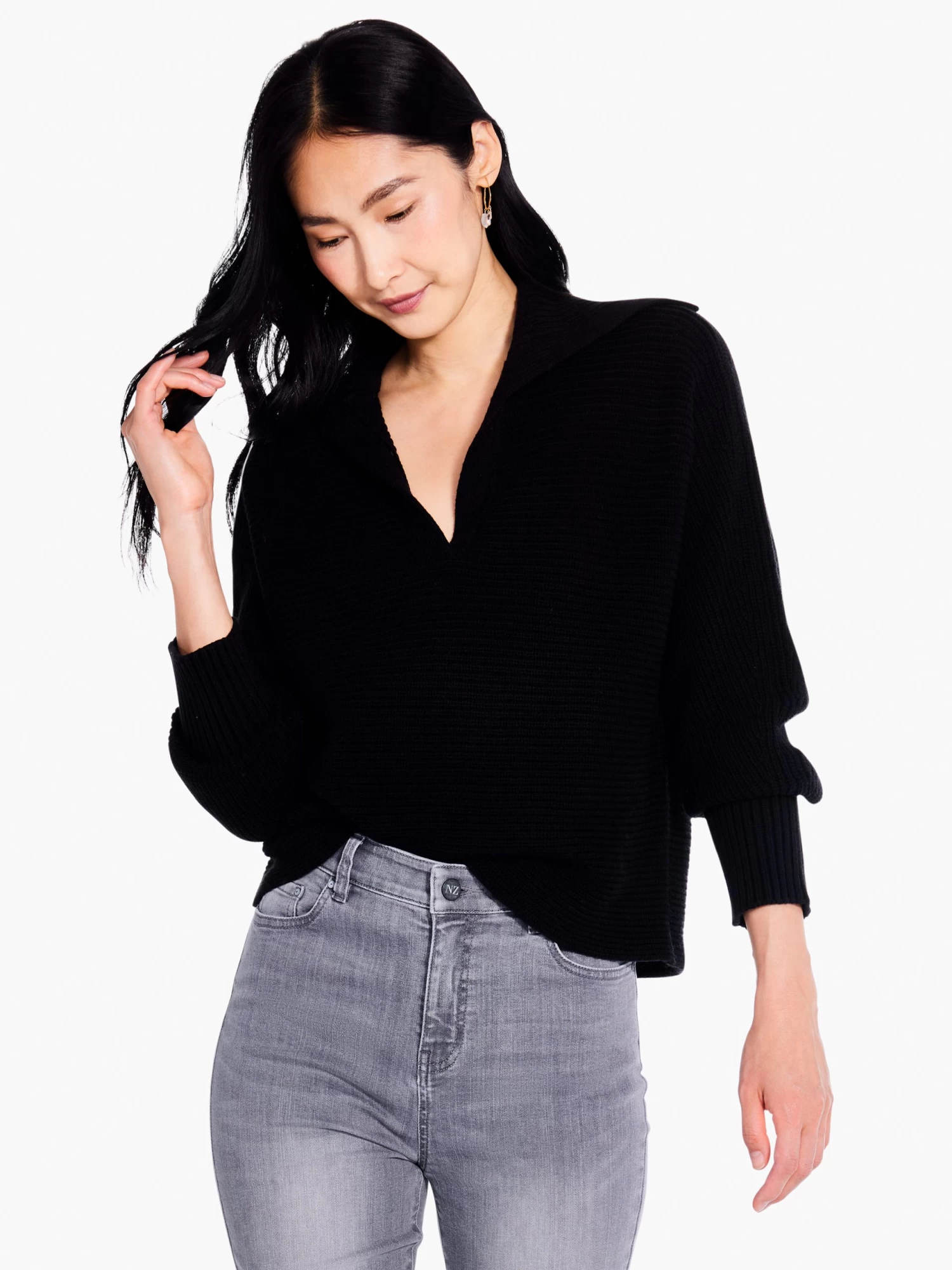 Drape Collar Shaker Sweater