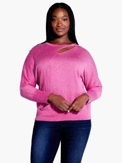 Soft Sleeve Twist Sweater Tee SHOCKING PINK