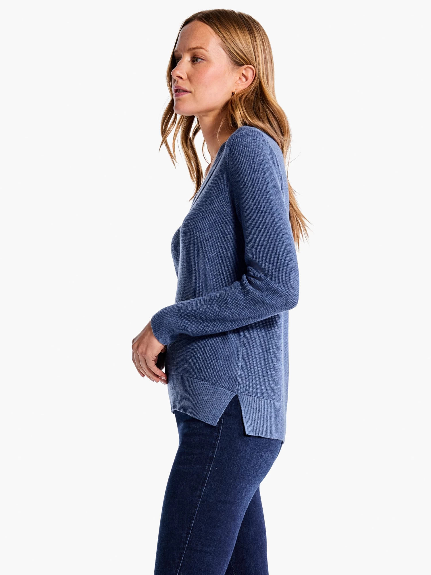 Waffle Stitch V-Neck Sweater - Image 2