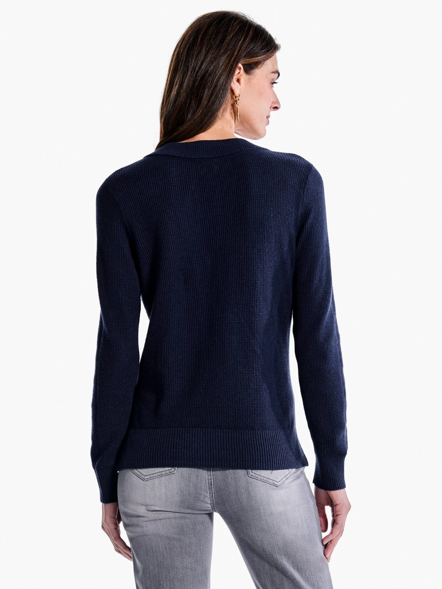 Waffle Stitch V-Neck Sweater DARK INDIGO - Image 3