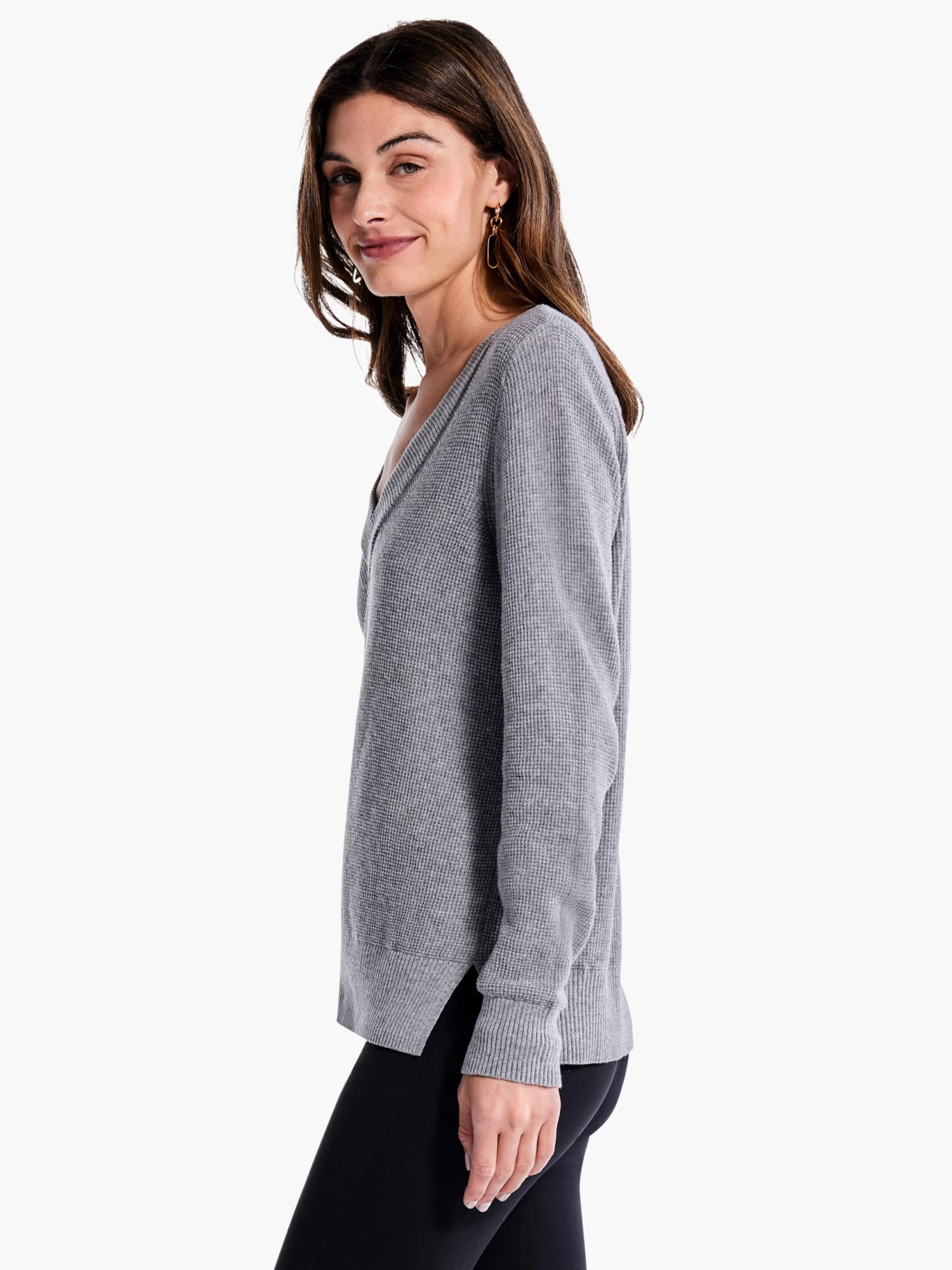 Waffle Stitch V-Neck Sweater MOONWALK - Image 2