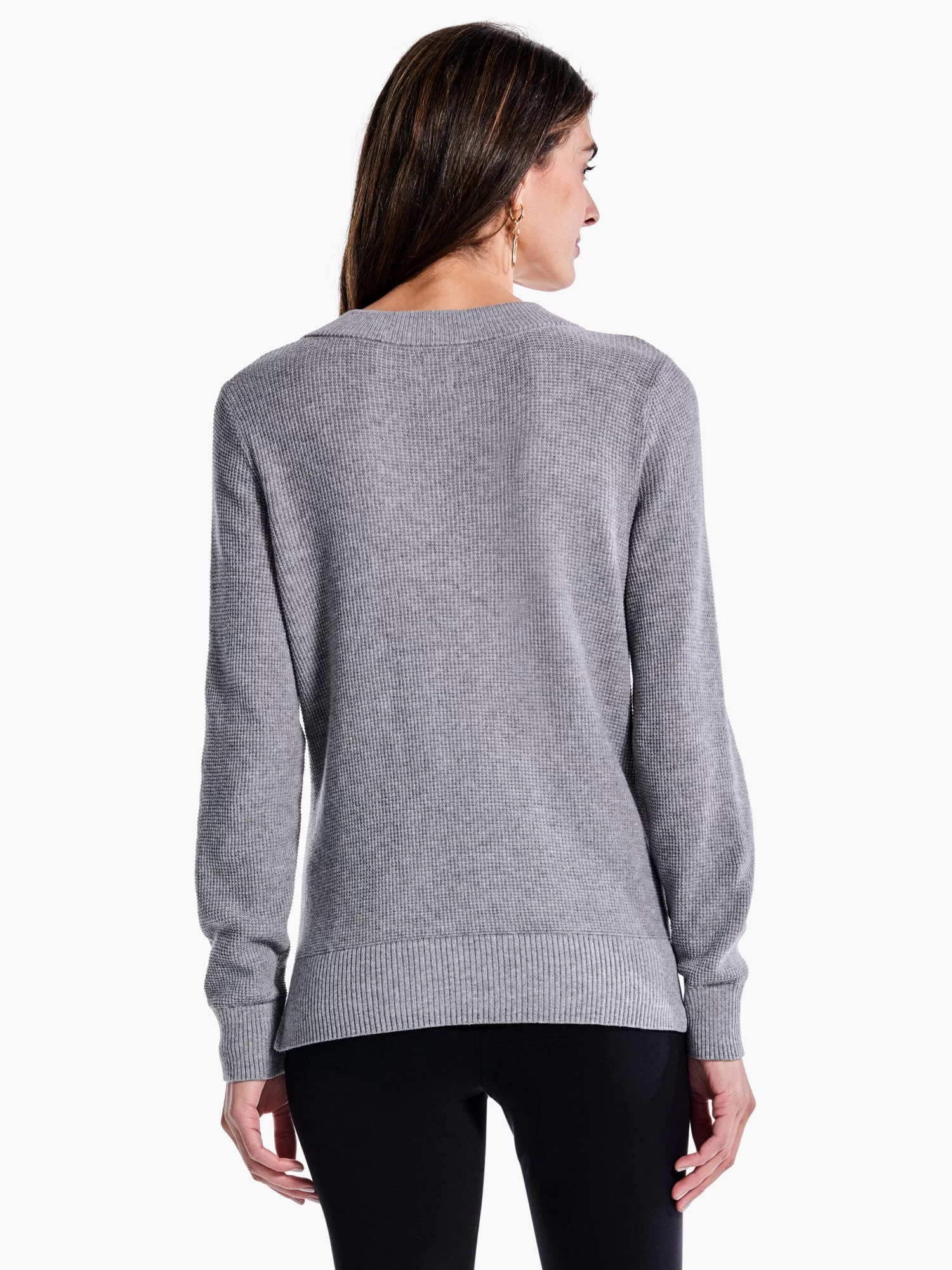 Waffle Stitch V-Neck Sweater MOONWALK - Image 3