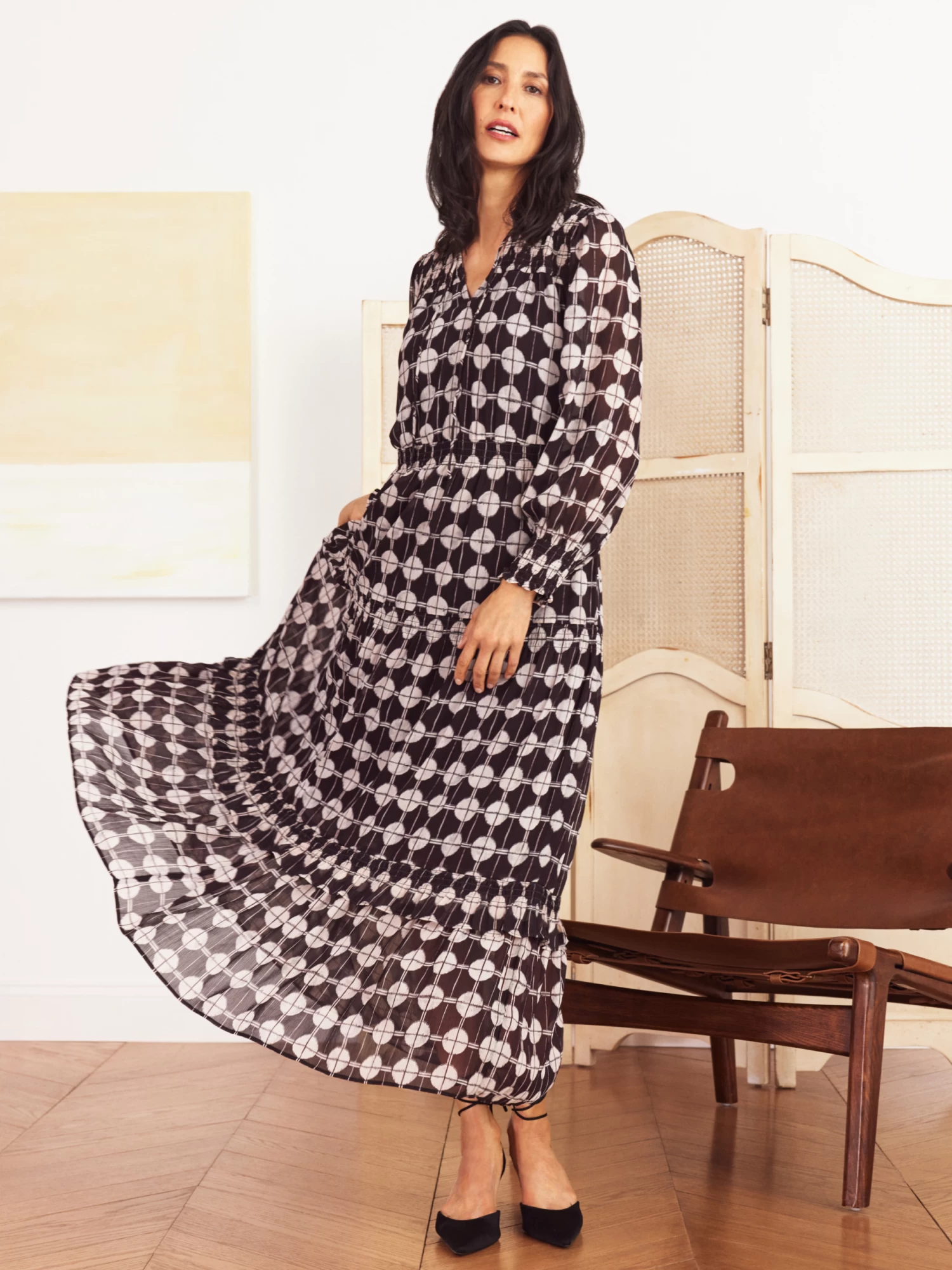 Chiffon Dot Dress BLACK MULTI