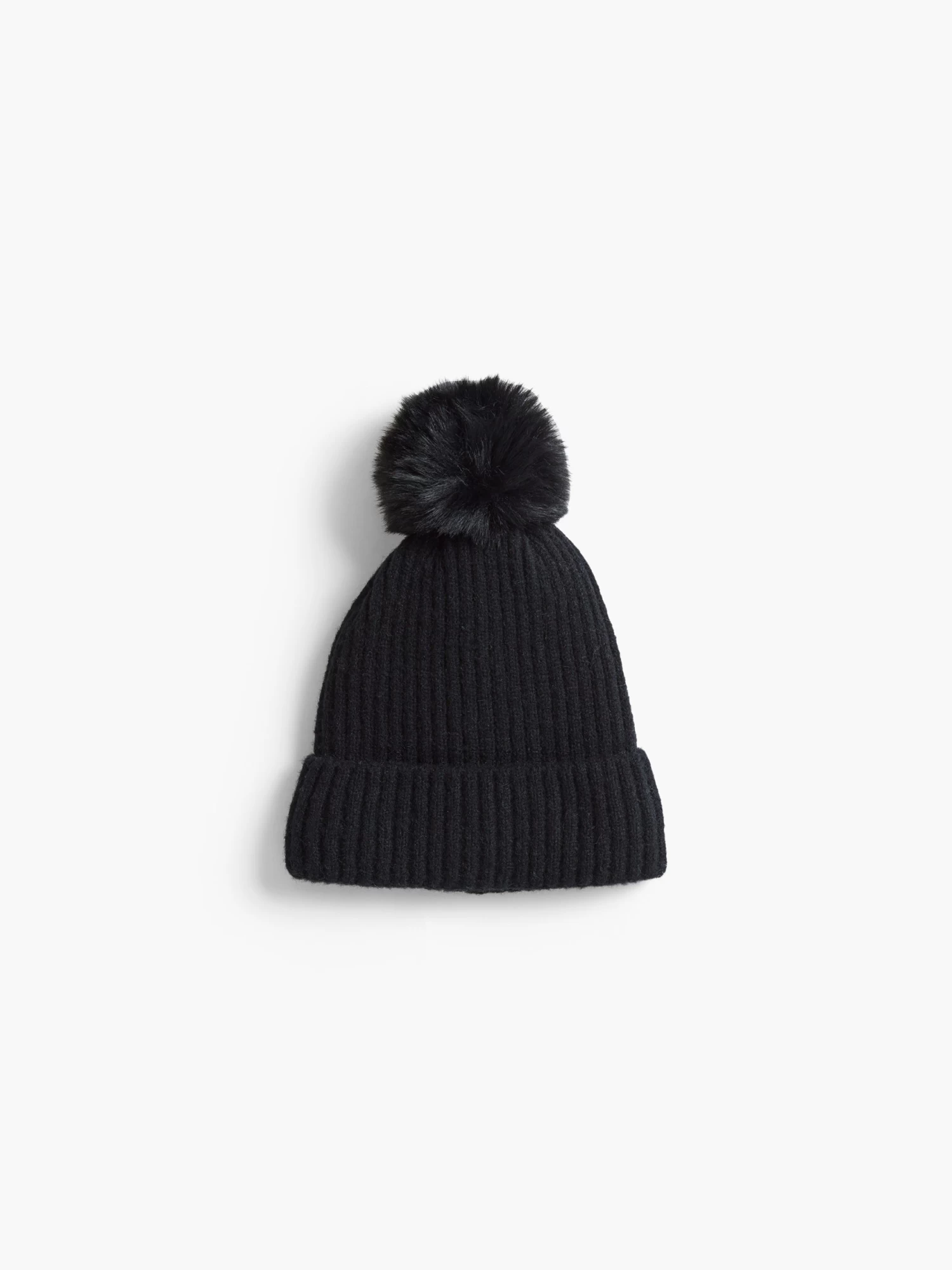 Rib Lined Pom Hat BLACK