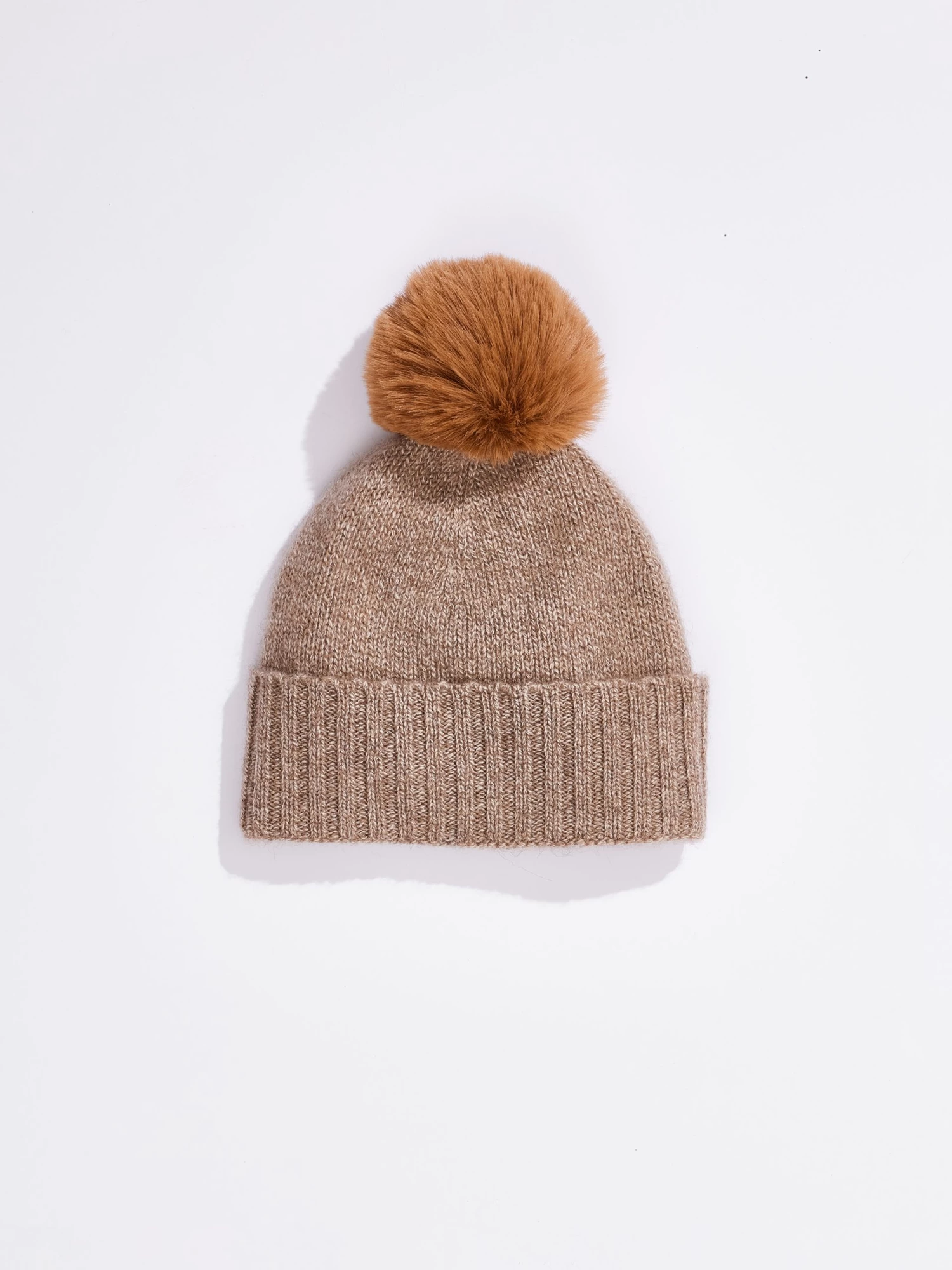 Hat Attack Cashmere Hat With Faux Fur Pom TAUPE - Image 2