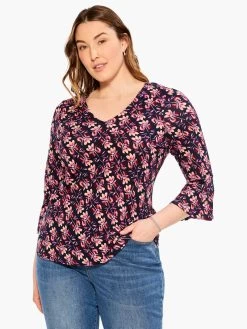 Stamped Petals Top INDIGO MULTI