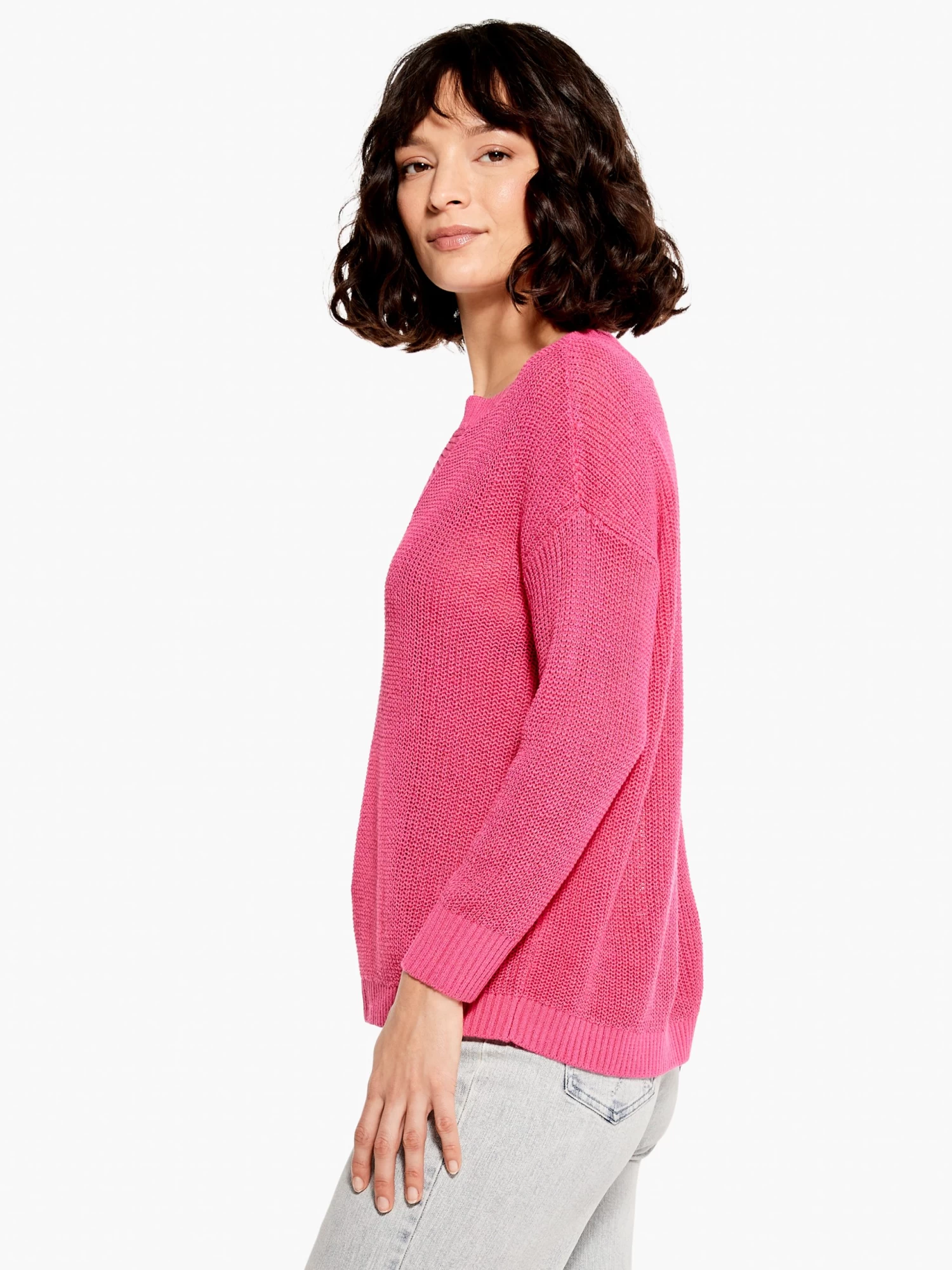 Summer Split Neck Sweater SHOCKING PINK - Image 2