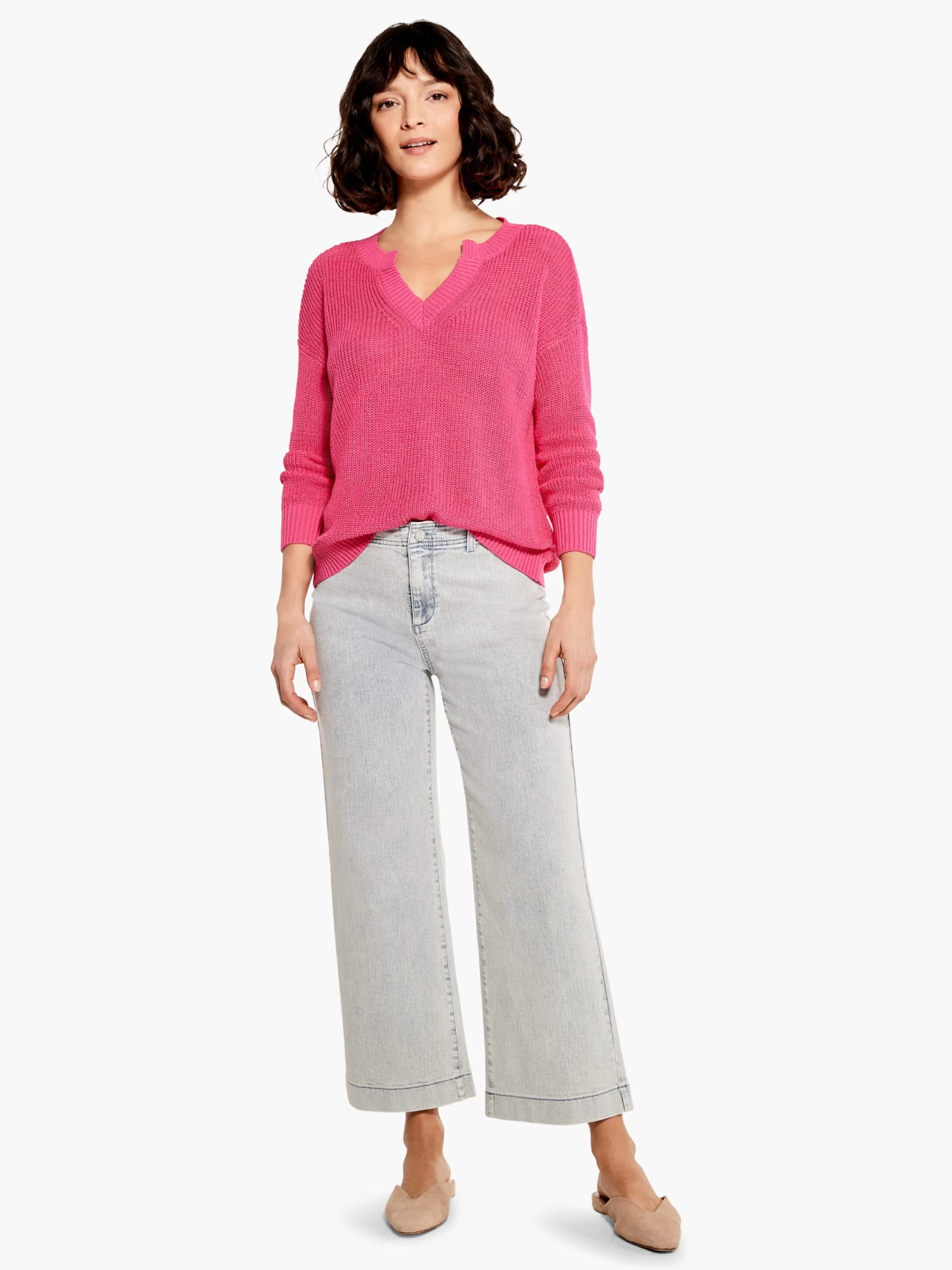 Summer Split Neck Sweater SHOCKING PINK - Image 4