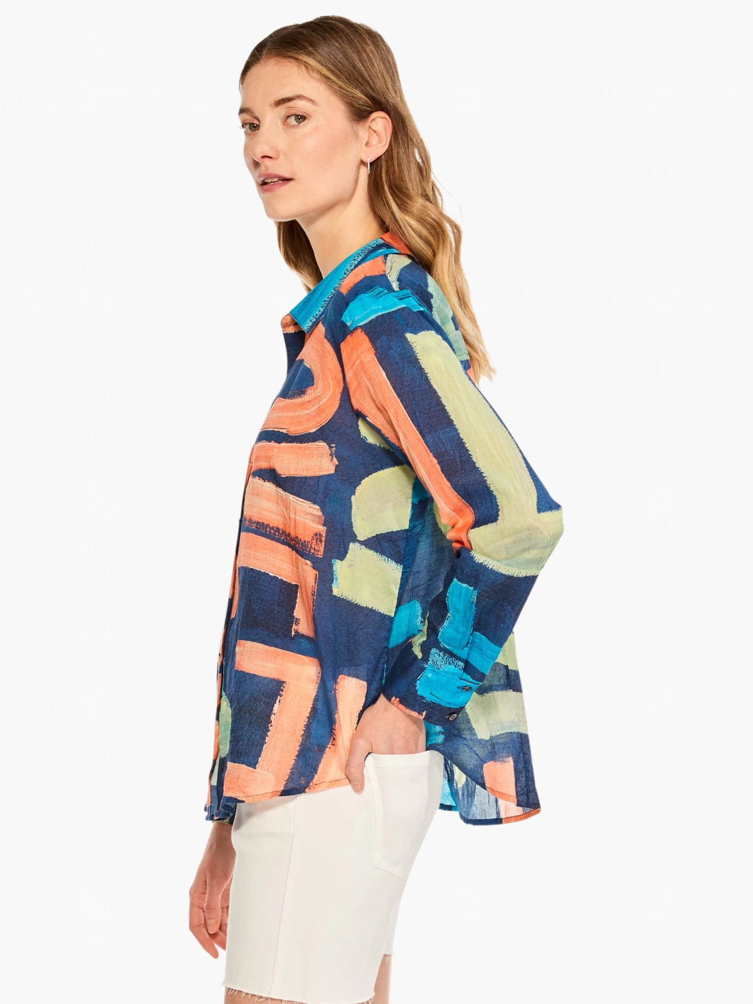 Love Art Joy Crinkle Shirt INDIGO MULTI - Image 3