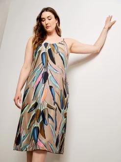 Banana Leaves Slip Dress AQUA MULTI