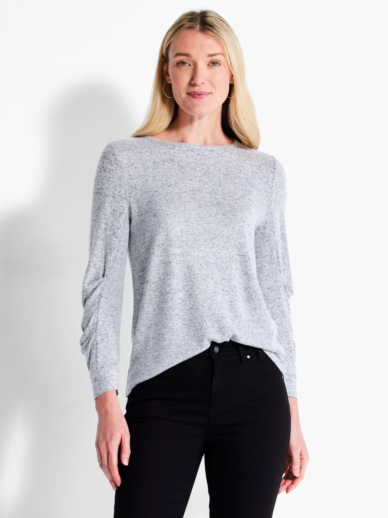 NZT Sweet Dreams Ruched Sleeve Crew Neck GREY MIX
