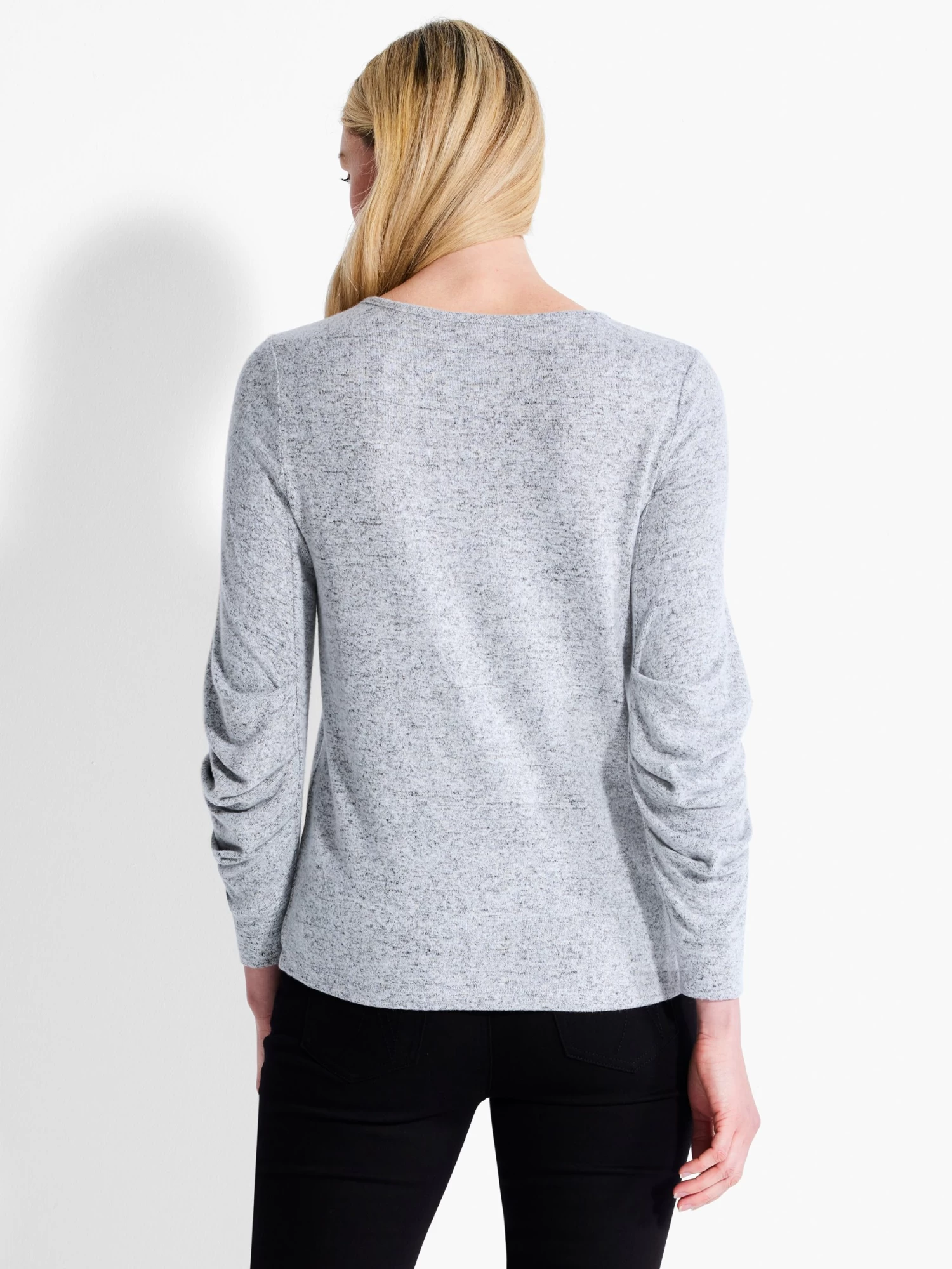 NZT Sweet Dreams Ruched Sleeve Crew Neck GREY MIX - Image 3