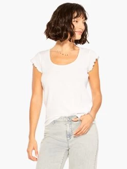 NZT Short Sleeve Scoop Lettuce Edge Tee PAPER WHITE