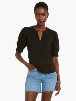 NZT Elbow Sleeve Split Neck Tee BLACK ONYX