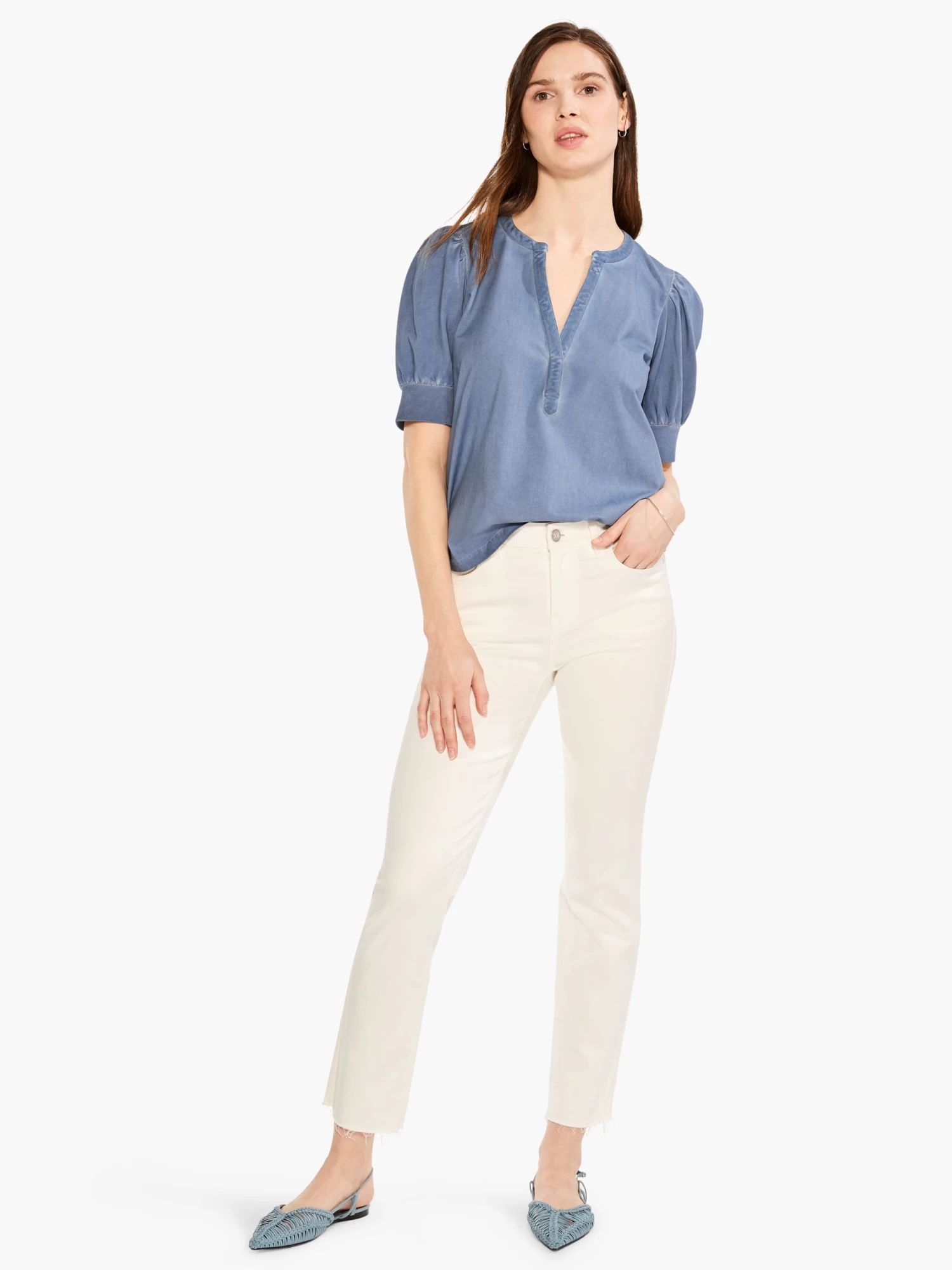 NZT Elbow Sleeve Split Neck Tee CHINA BLUE - Image 4