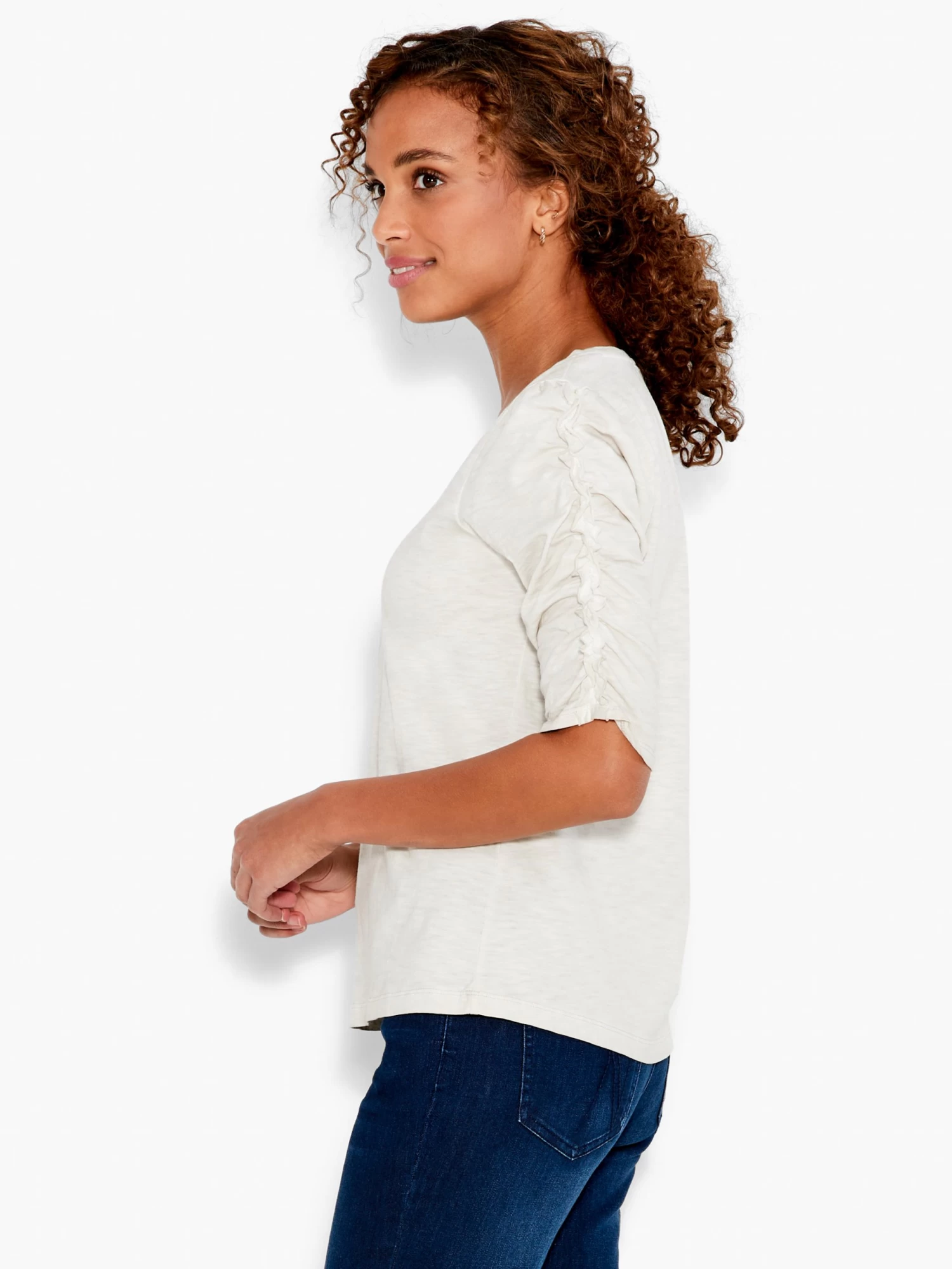 NZT Ruched Elbow Sleeve Split Neck - Image 2