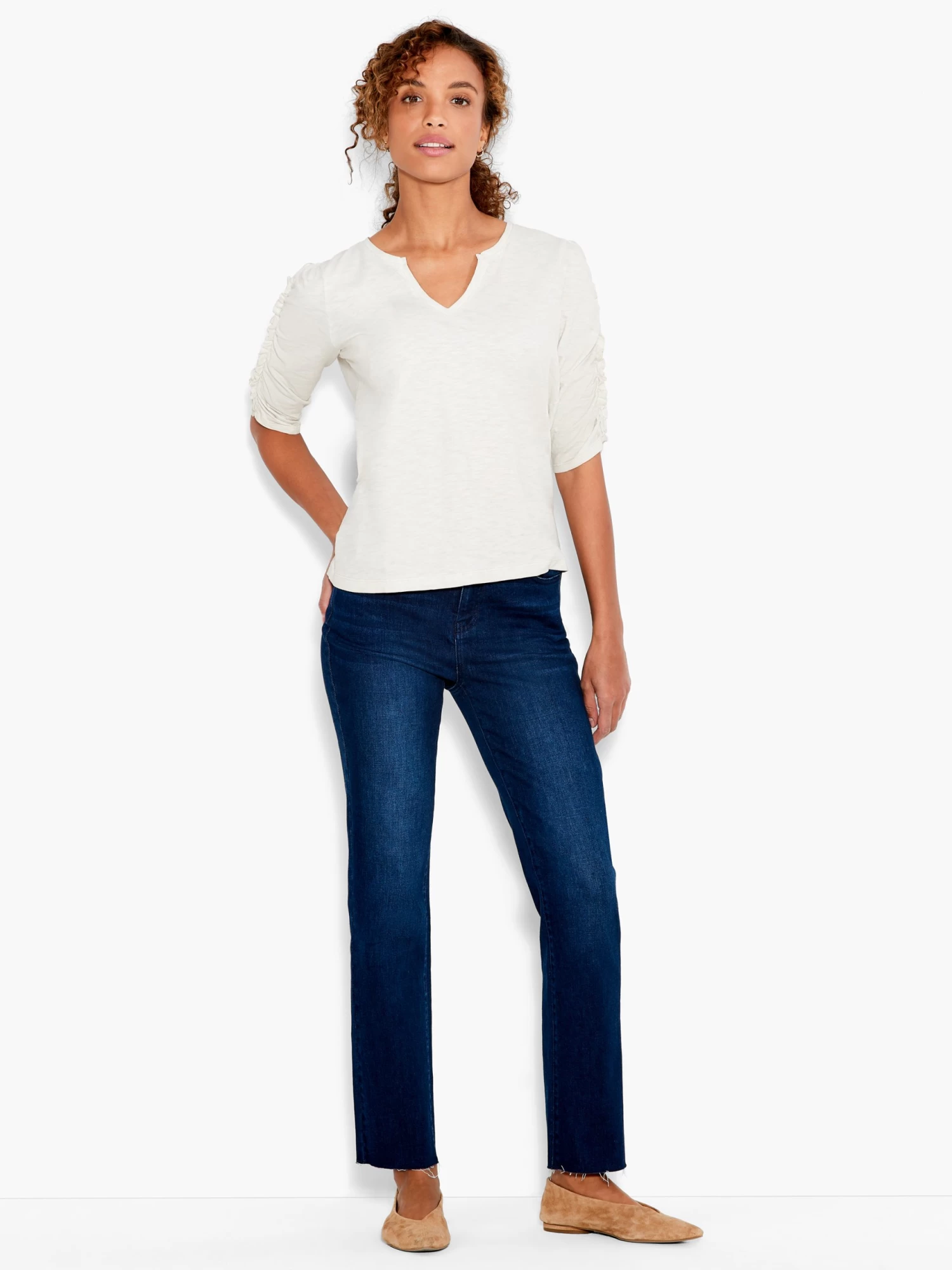 NZT Ruched Elbow Sleeve Split Neck - Image 4