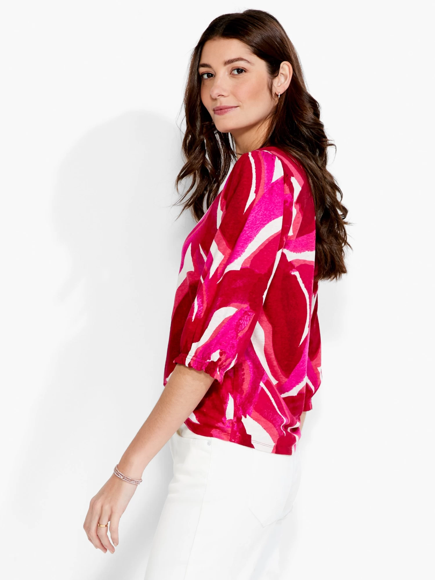 NZT Blooms 3/4 Sleeve Split Neck Tee PINK MULTI - Image 2