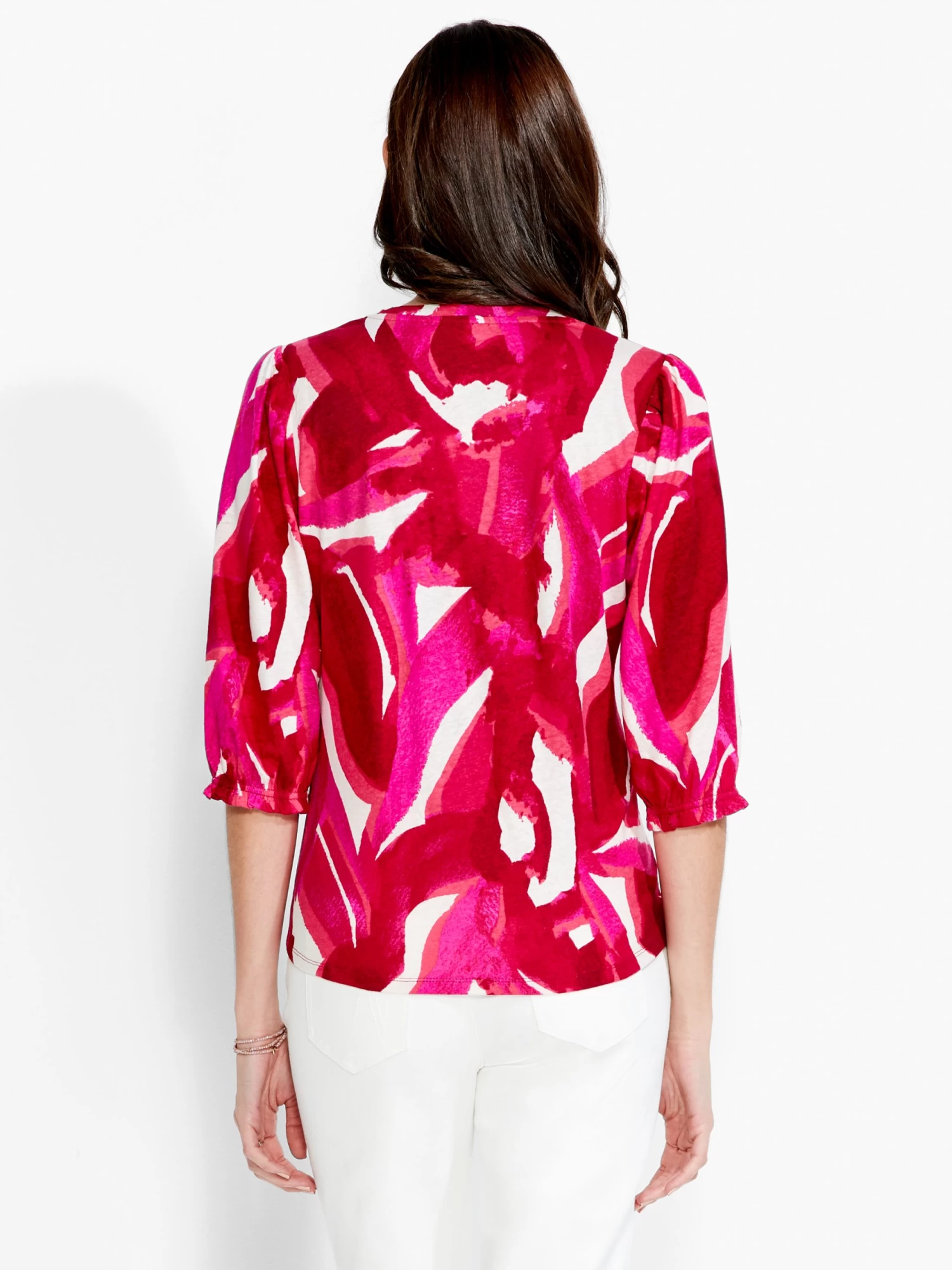 NZT Blooms 3/4 Sleeve Split Neck Tee PINK MULTI - Image 3