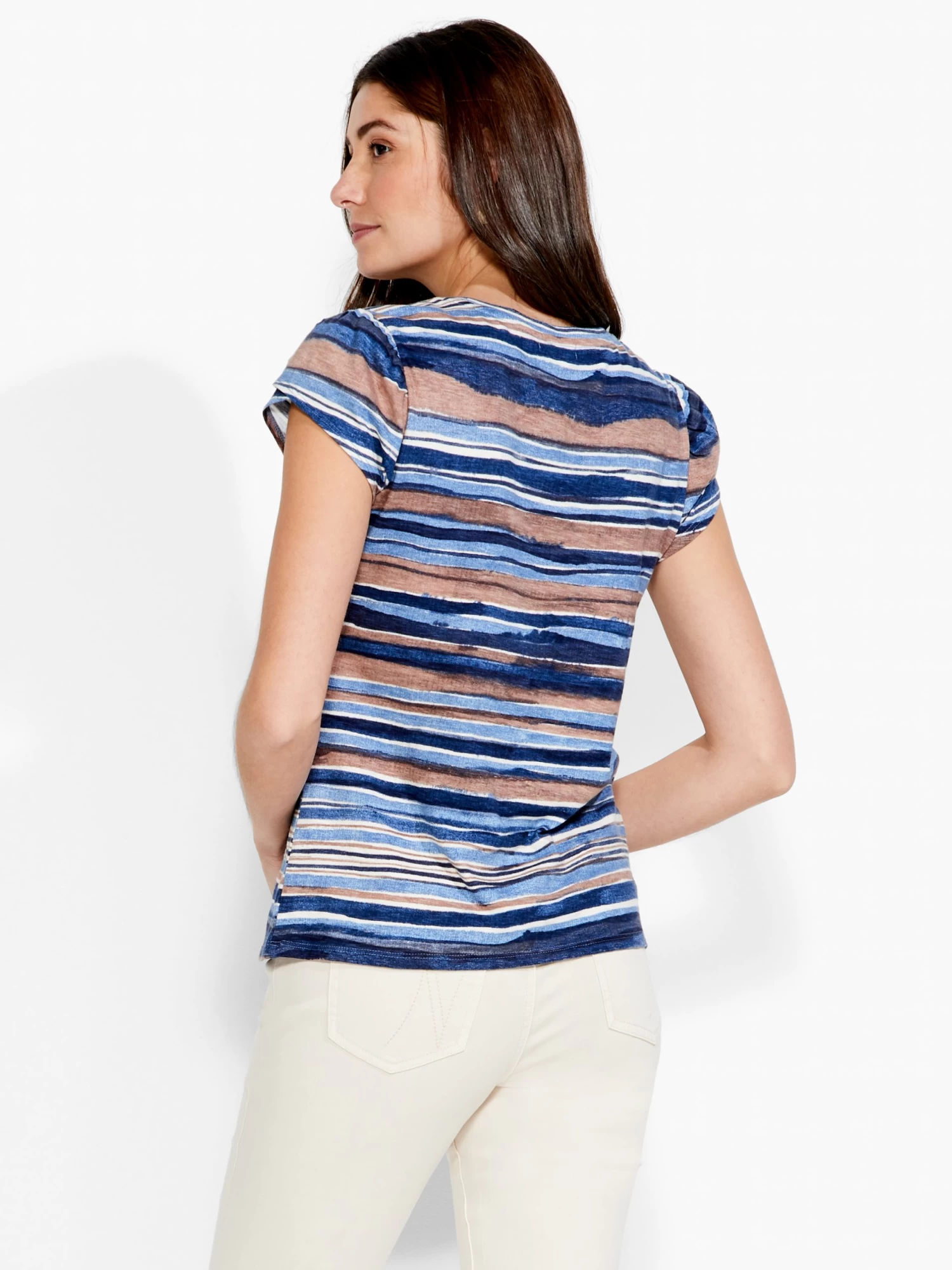 NZT Short Sleeve Scoop Wavy Stripe Tee BLUE MULTI - Image 3