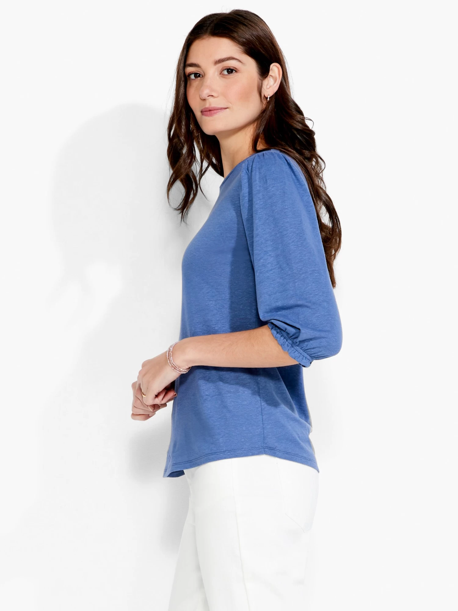 NZT Crew Neck 3/4 Pleated Sleeve Tee HARBOR BLUE - Image 2