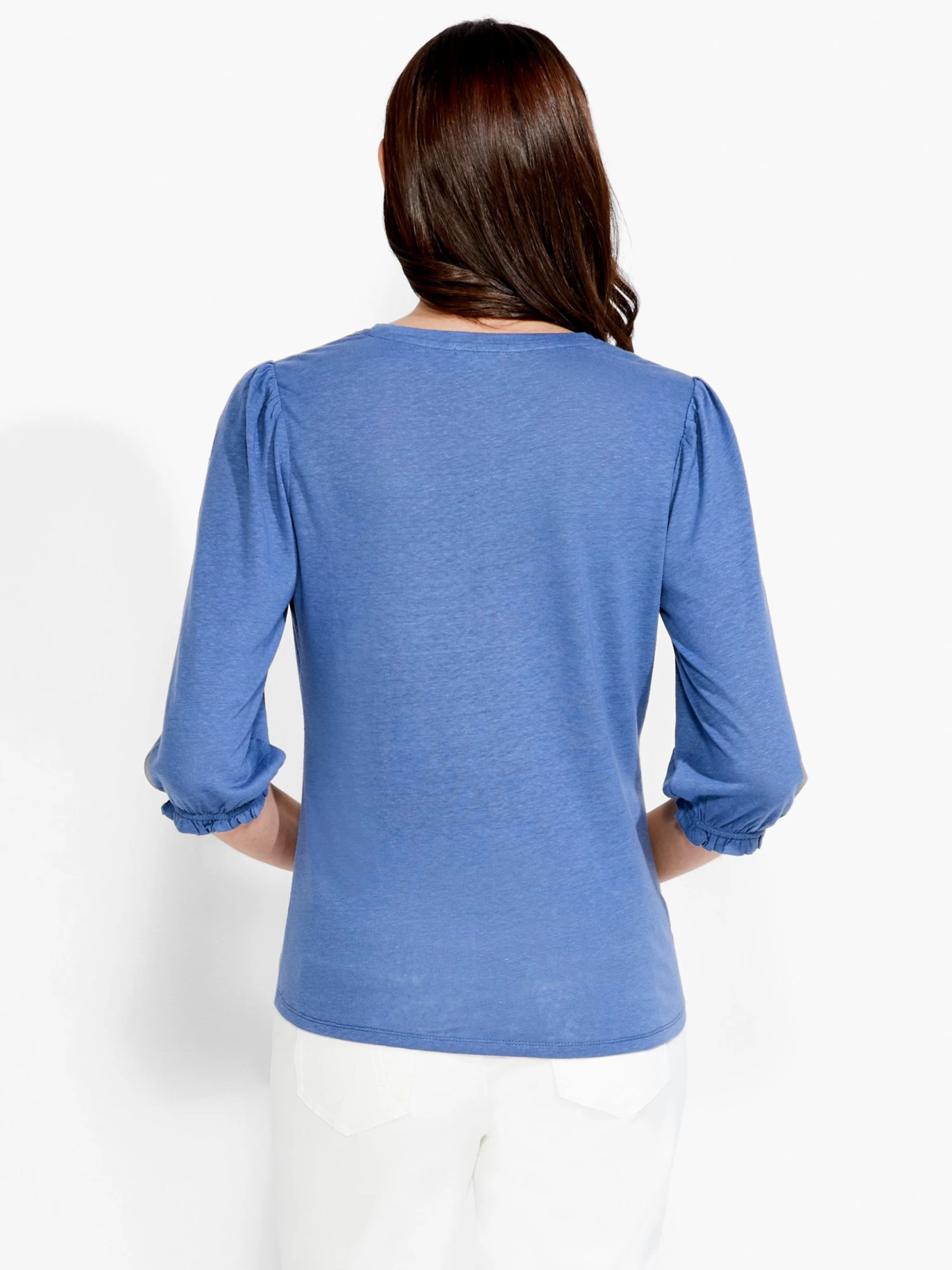 NZT Crew Neck 3/4 Pleated Sleeve Tee HARBOR BLUE - Image 3