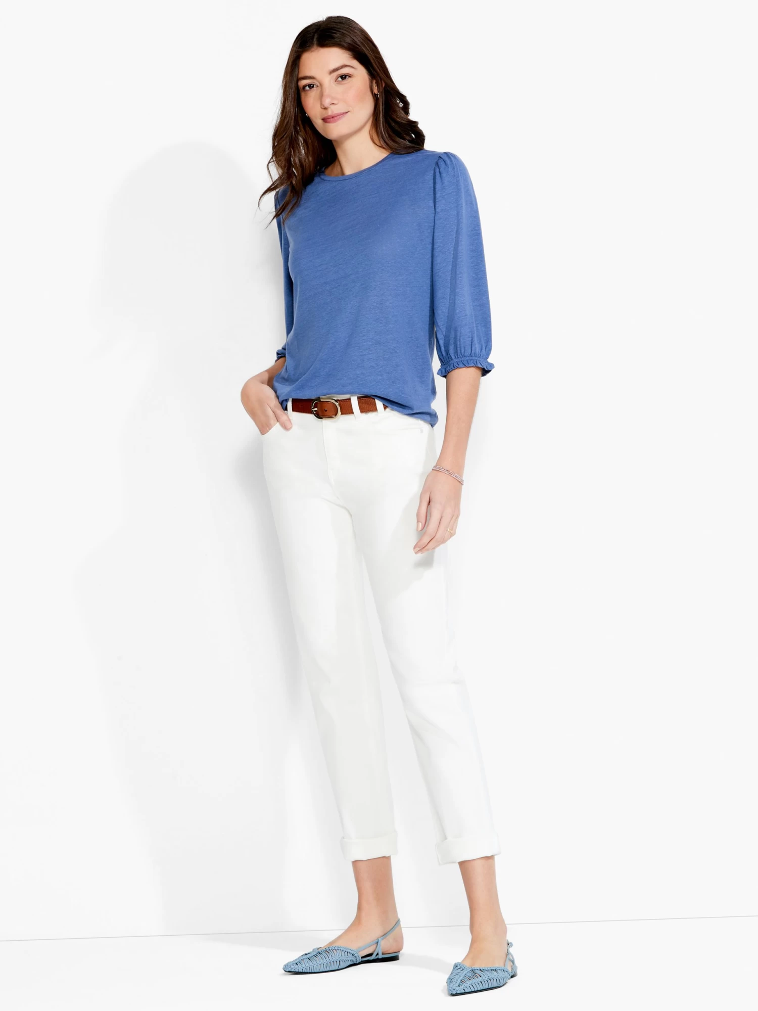 NZT Crew Neck 3/4 Pleated Sleeve Tee HARBOR BLUE - Image 4