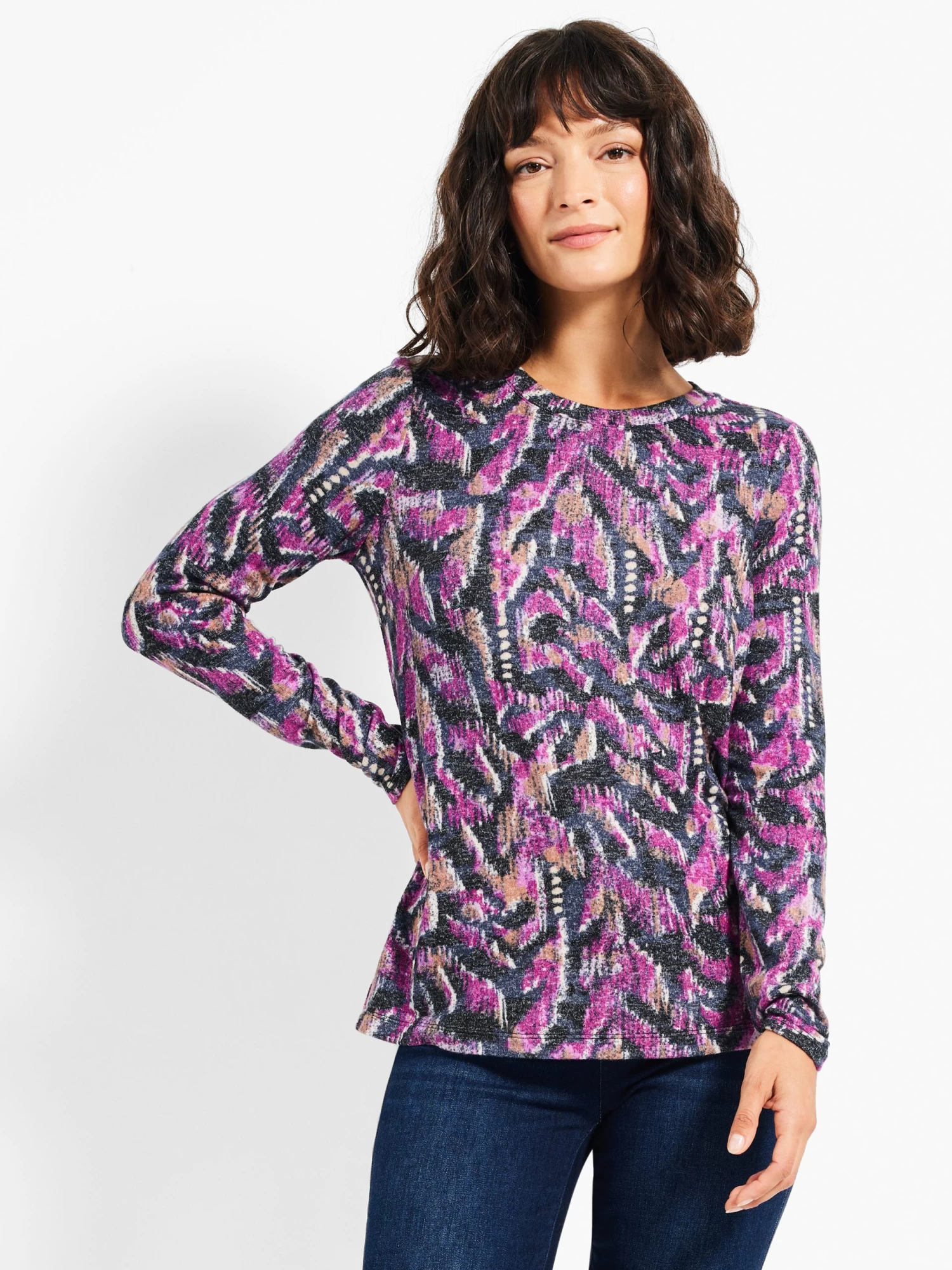 NZT Sweet Dreams Long Sleeve Printed Vines Tee PINK MULTI