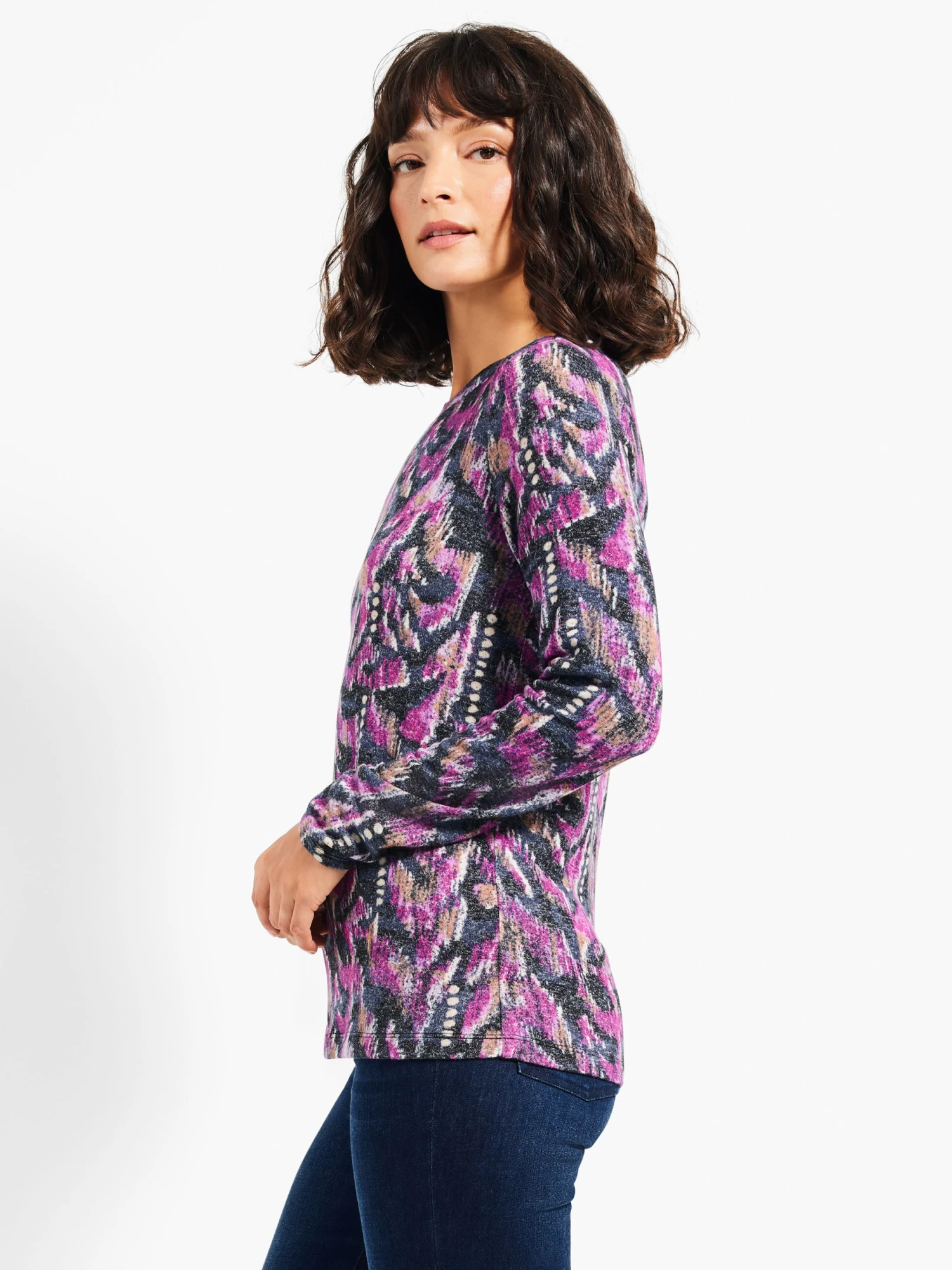 NZT Sweet Dreams Long Sleeve Printed Vines Tee PINK MULTI - Image 2