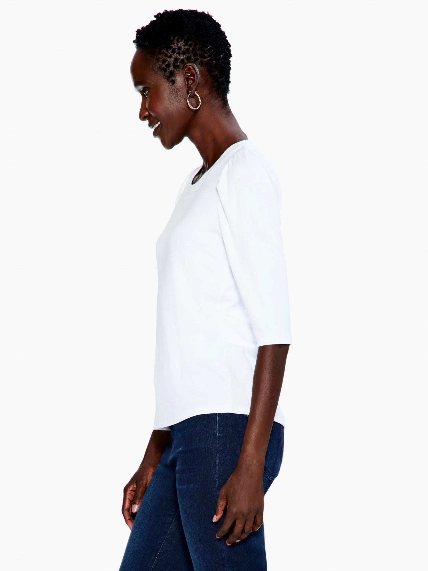 Drapey Rib Puff Sleeve Tee PAPER WHITE - Image 2