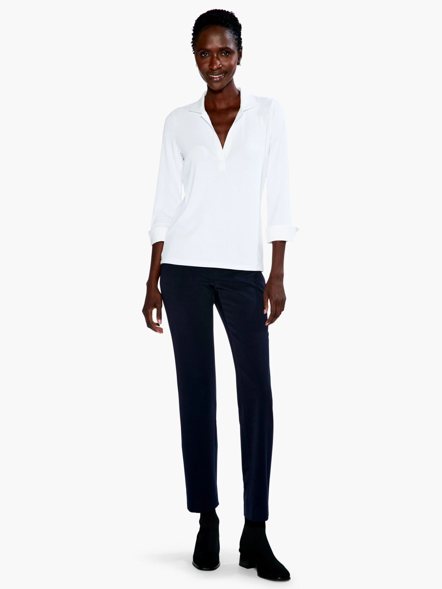 Drapey Rib Collared Top PAPER WHITE - Image 4