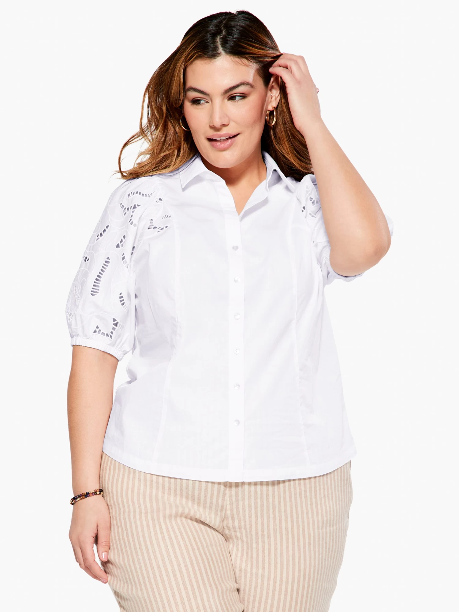 Eyelet Sleeves Shirt PAPER WHITE - Image 2