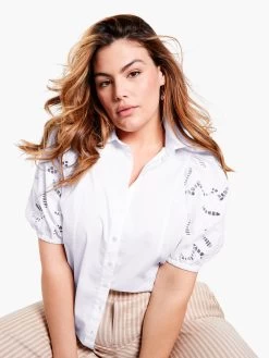 Eyelet Sleeves Shirt PAPER WHITE