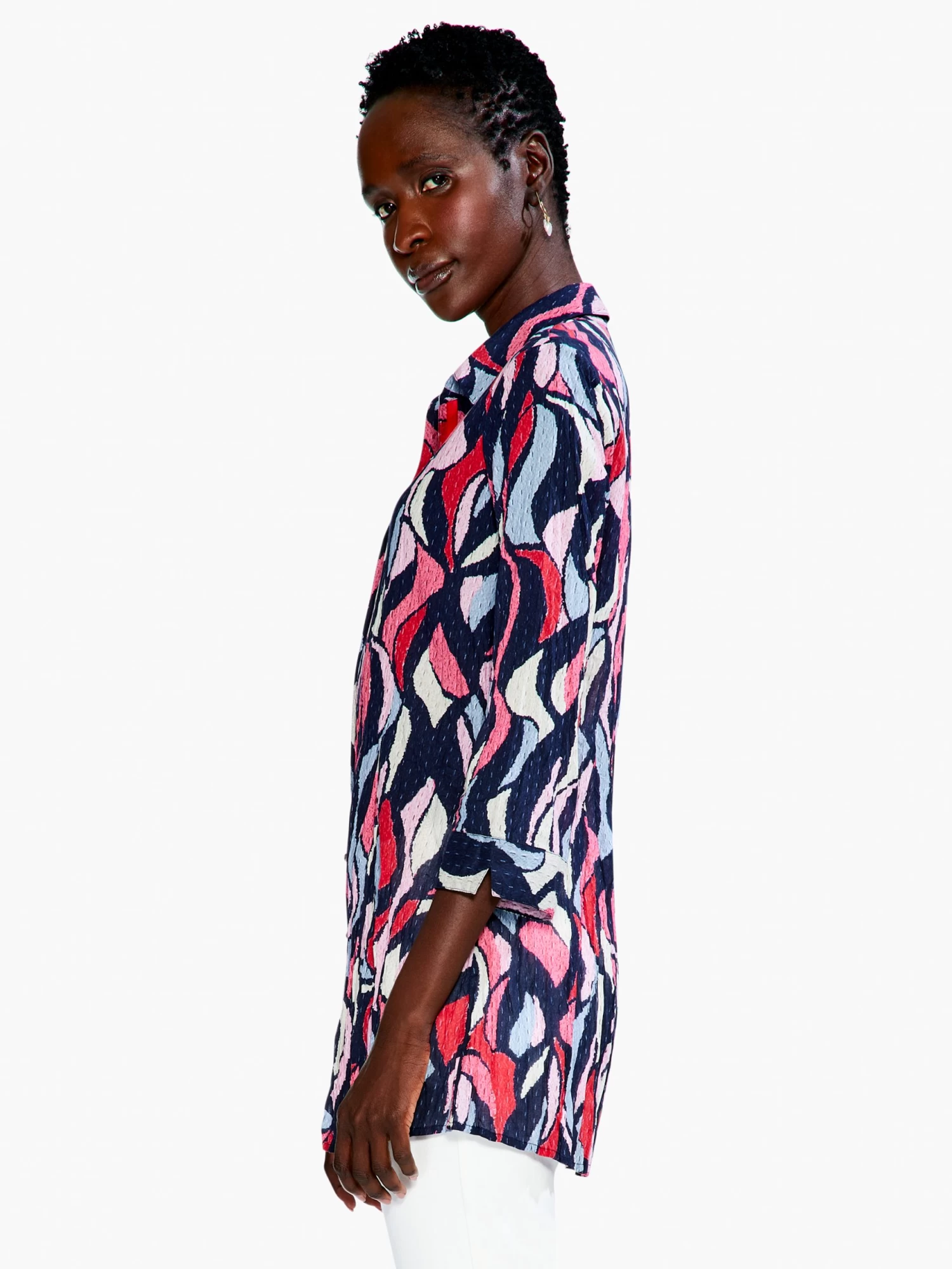 Wavy Mosaic Long Crinkle Shirt PINK MULTI - Image 2