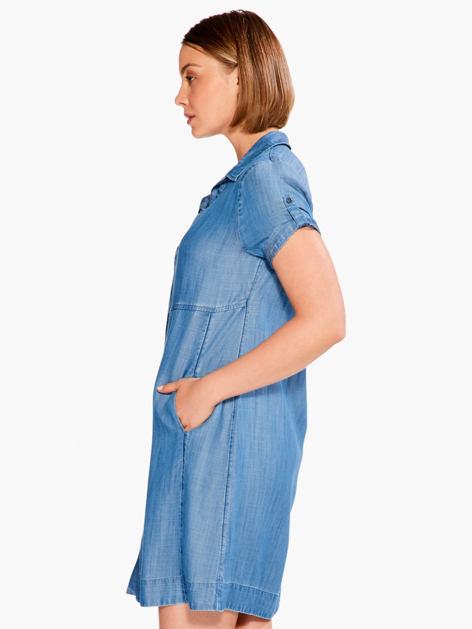 Drapey Denim Shirt Dress MID WASH - Image 2