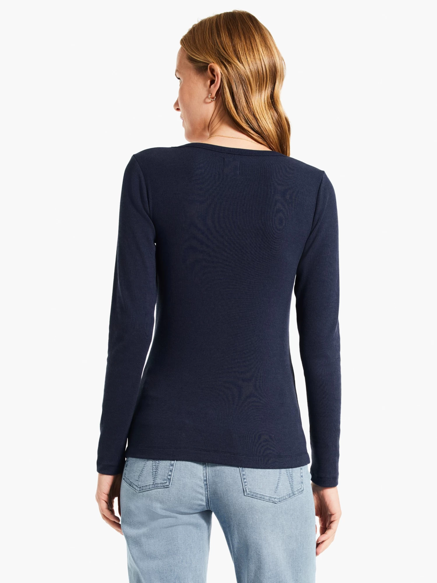 Perfect Knit Rib Long Sleeve V Neck DARK INDIGO - Image 3