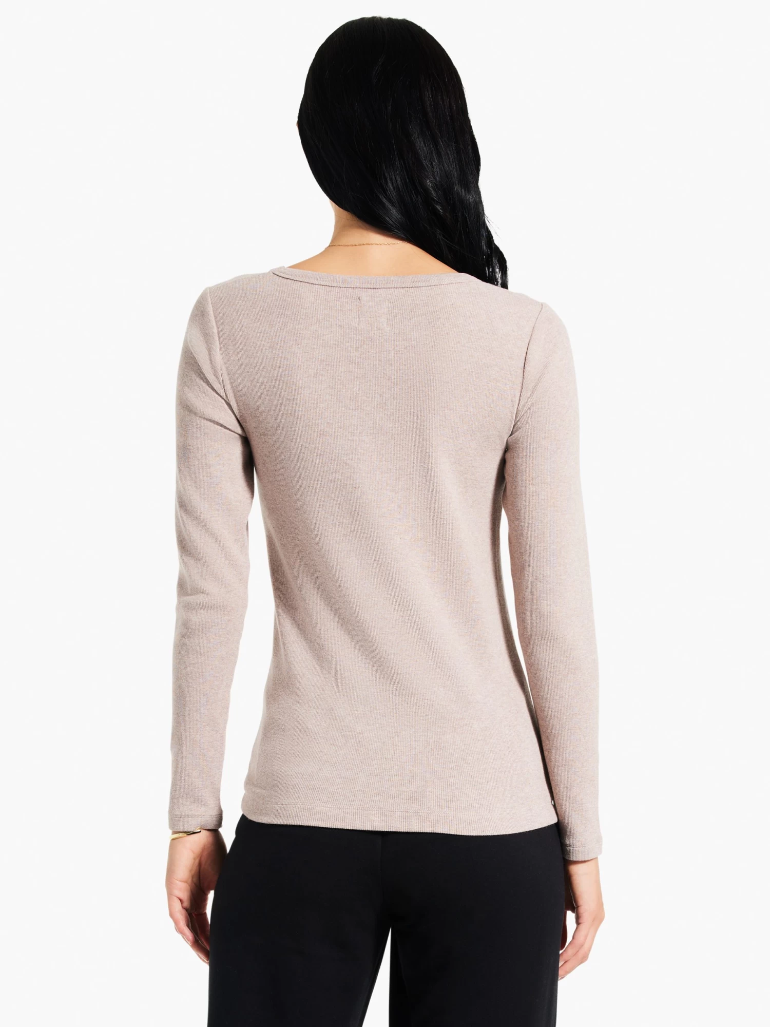 Perfect Knit Rib Long Sleeve V Neck MACAROON - Image 3
