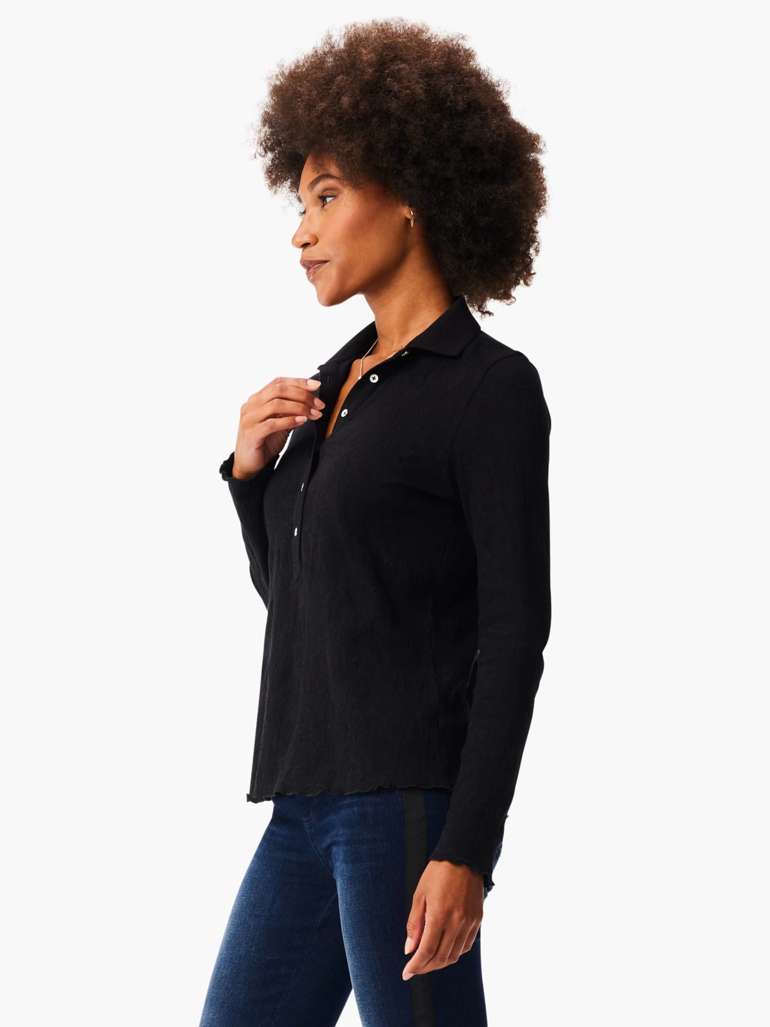 Lace Knit Collared Top - Image 2