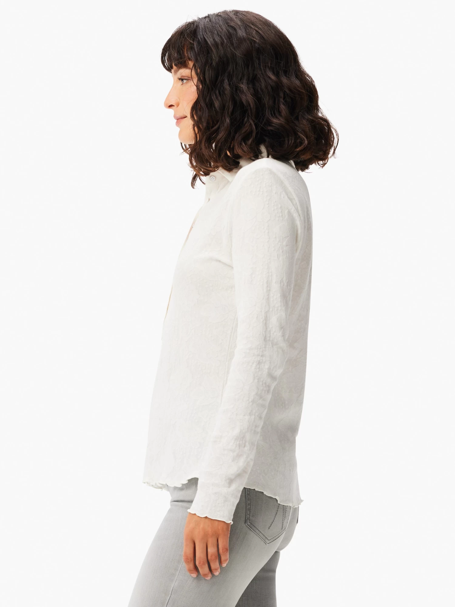 Lace Knit Collared Top CREAM - Image 2