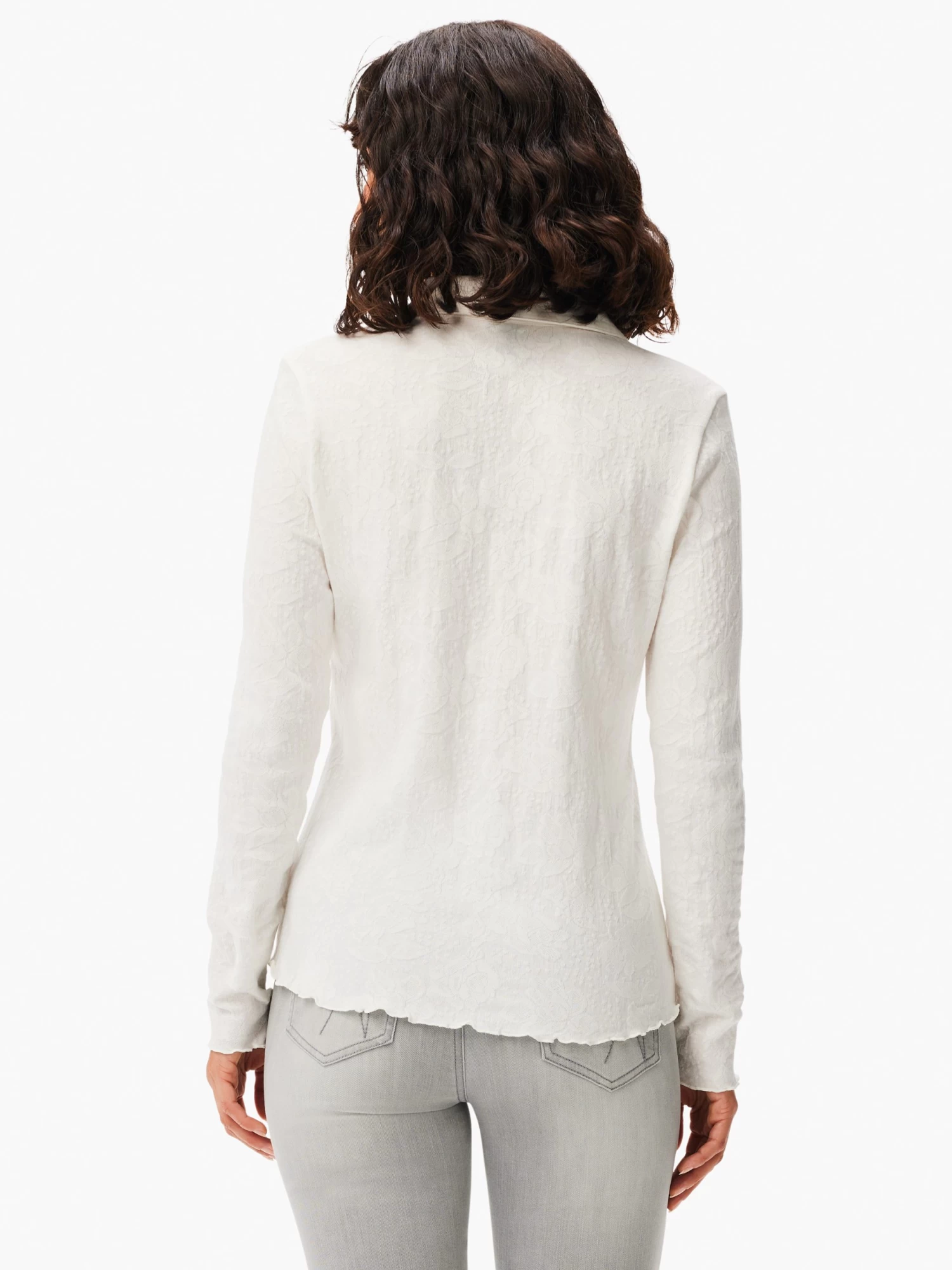 Lace Knit Collared Top CREAM - Image 3