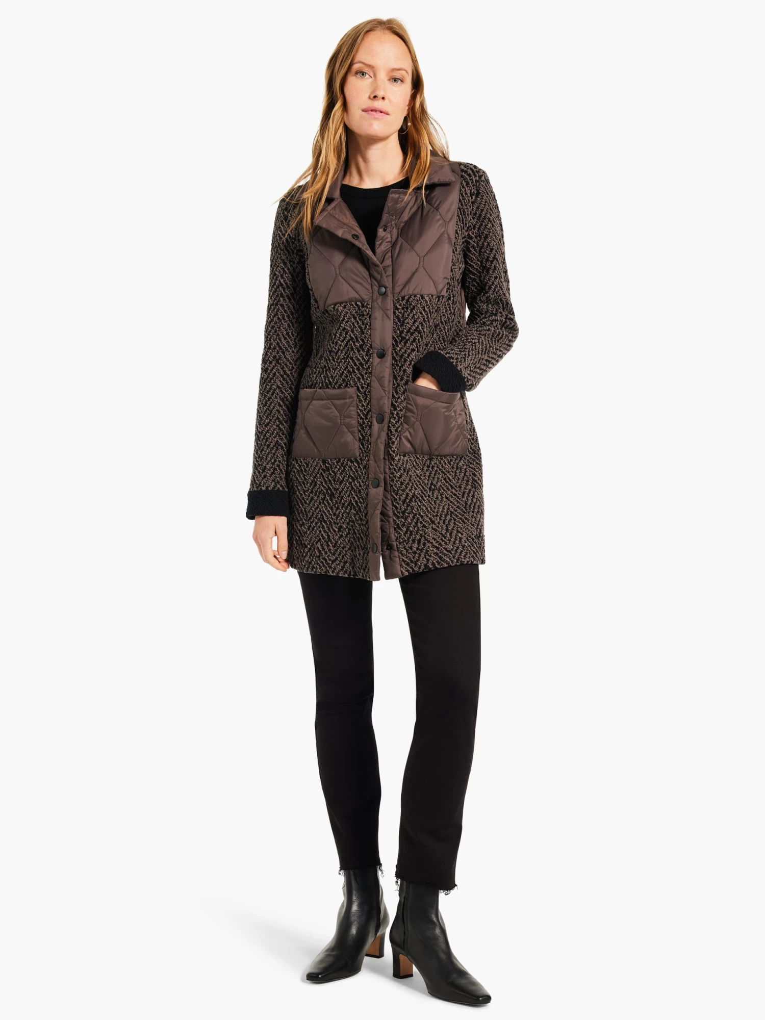 Quilted Knit Coat BLACK MULTI - Image 4